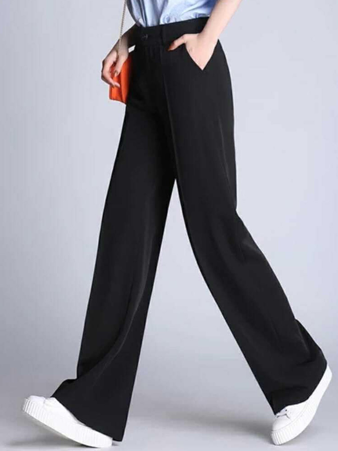 

BROADSTAR Women Relaxed Straight Leg Loose Fit High-Rise Easy Wash Trousers, Black