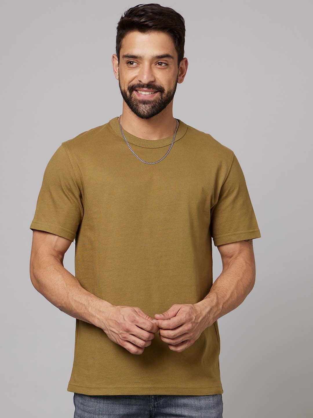 

Celio Men Round Neck Cotton T-shirt, Khaki