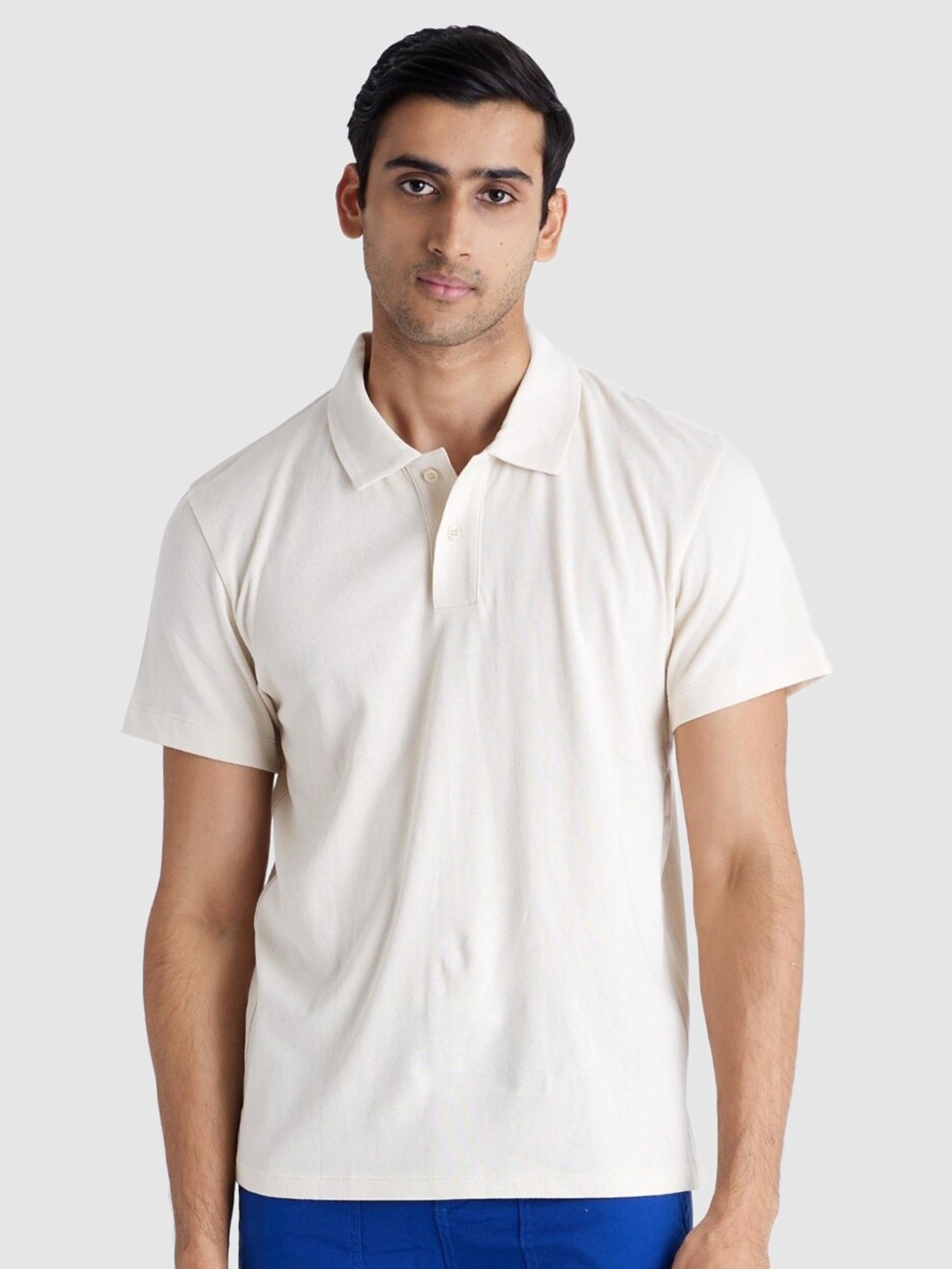 

Celio Men Cotton Short Sleeves Polo Collar T-shirt, Off white