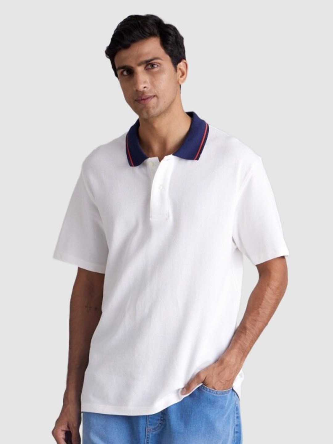 

Celio Men Polo Collar Cotton T-shirt, White