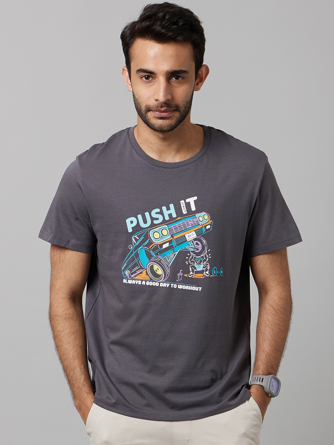 

Celio Men Typography Printed T-shirt, Charcoal
