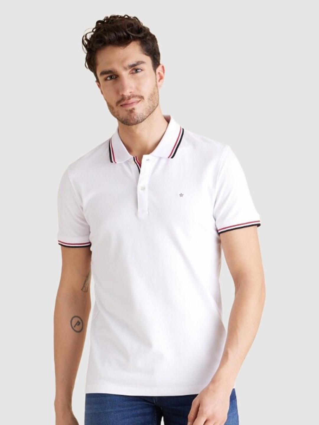 

Celio Men Polo Collar Cotton T-shirt, White