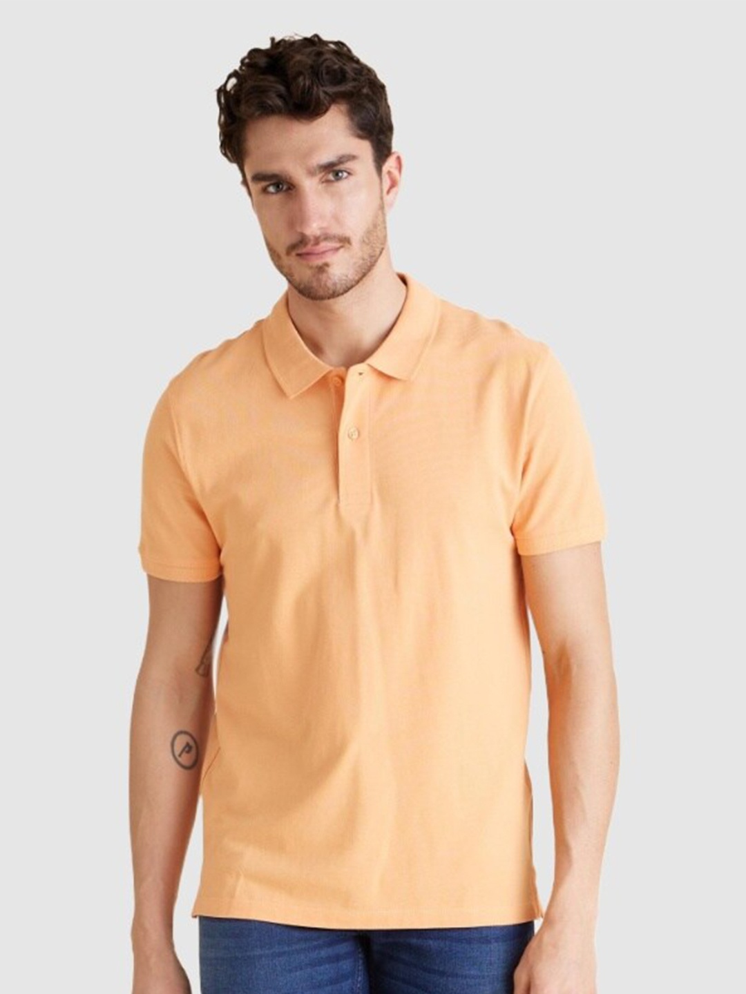 

Celio Men Polo Collar Cotton T-shirt, Peach