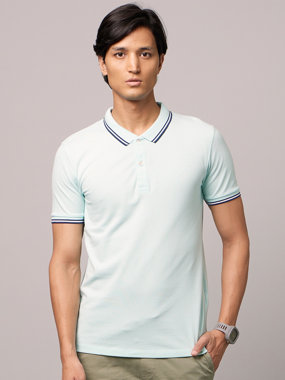 

Celio Men Cotton Polo Collar T-shirt, Blue