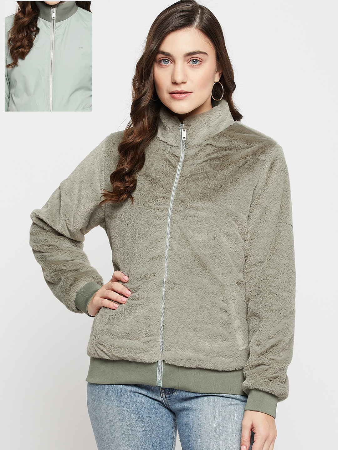 

Okane Women Reversible Bomber with Embroidered Jacket, Green