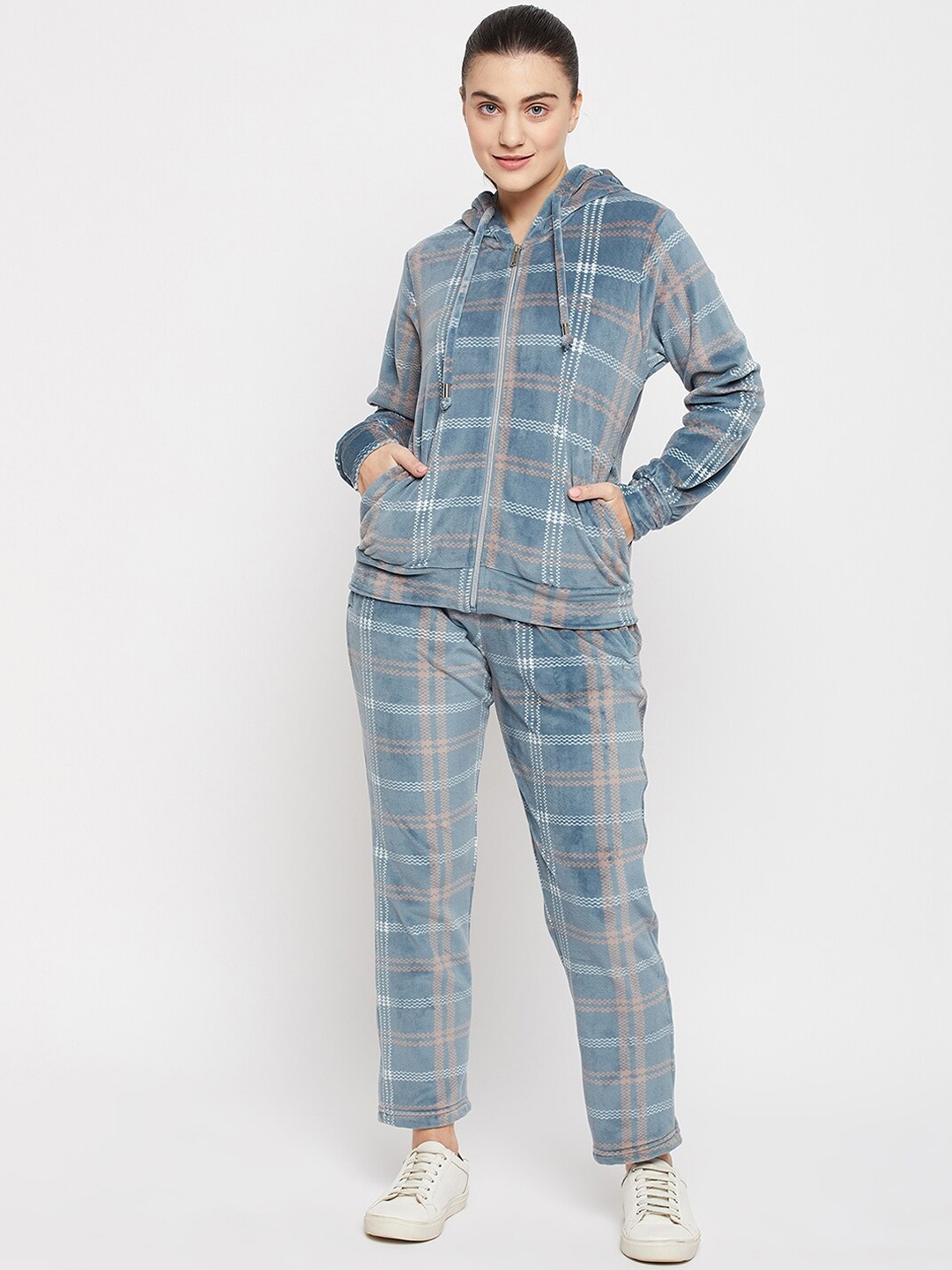

Okane Women Checked Hooded Tracksuits, Blue