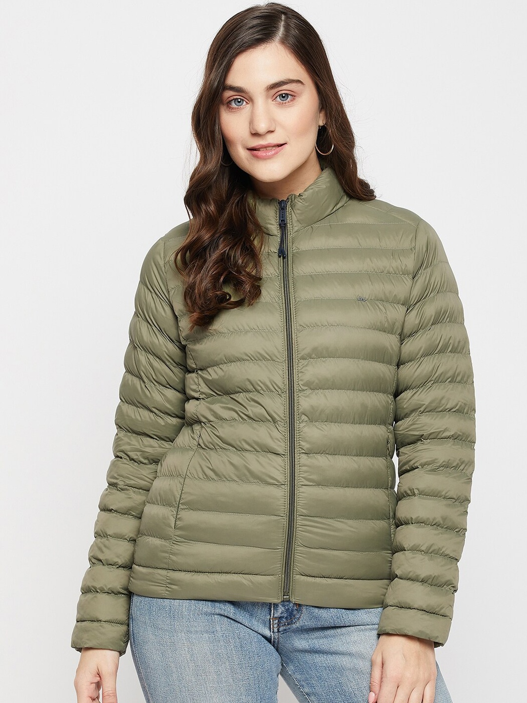 

Okane Women Lightweight Puffer Jacket with Patchwork, Olive