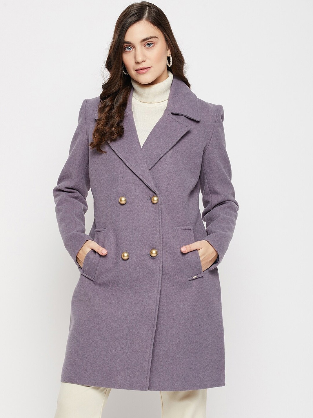 

Okane Women Double-Breasted Tweed Overcoat, Mauve