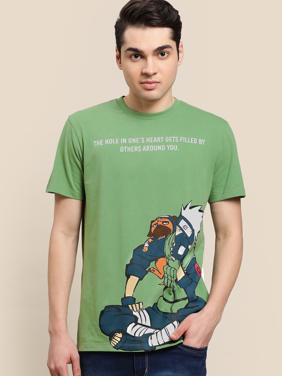 

Free Authority Men Naruto Printed Cotton T-shirt, Green