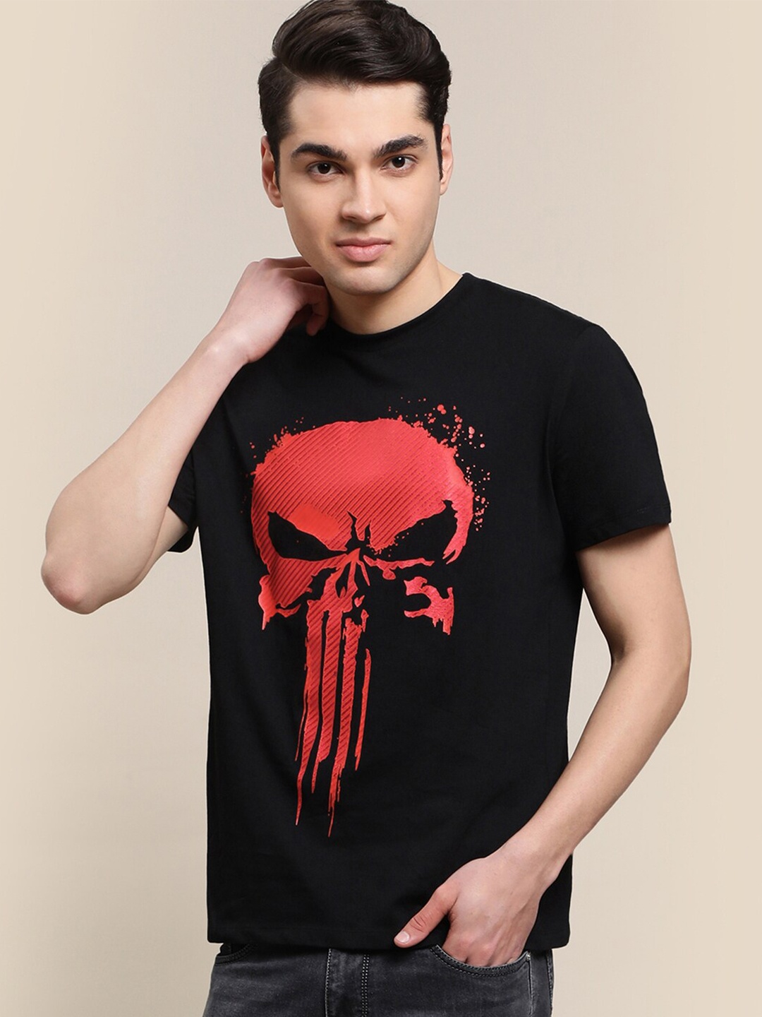 

Free Authority Men Punisher Printed Cotton T-shirt, Black