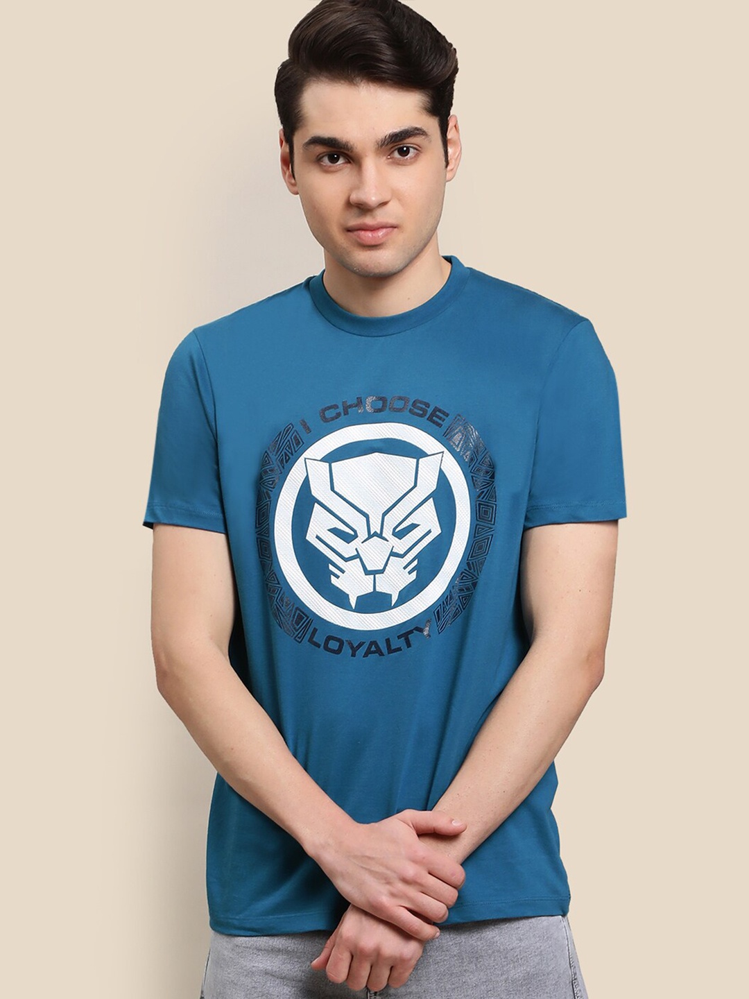

Free Authority Men Panther Printed Cotton T-shirt, Blue