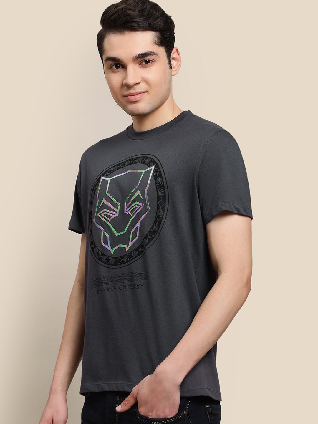 

Free Authority Men Panther Printed T-shirt, Grey