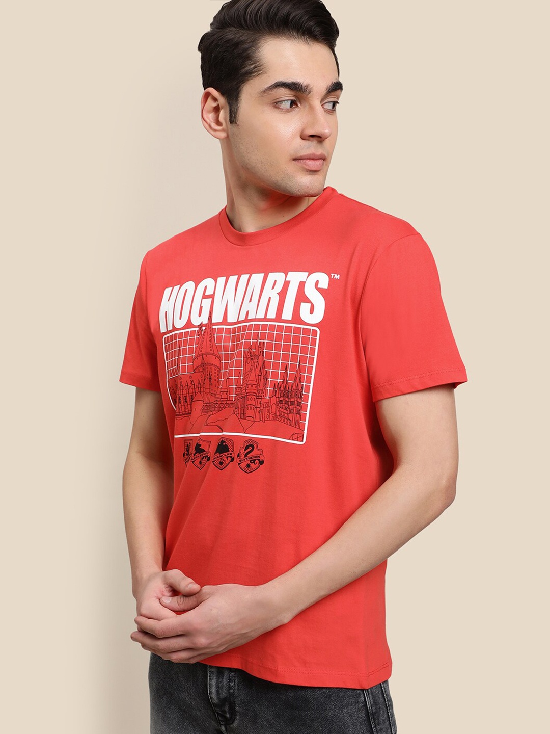 

Free Authority Men Printed Cotton T-shirt, Red