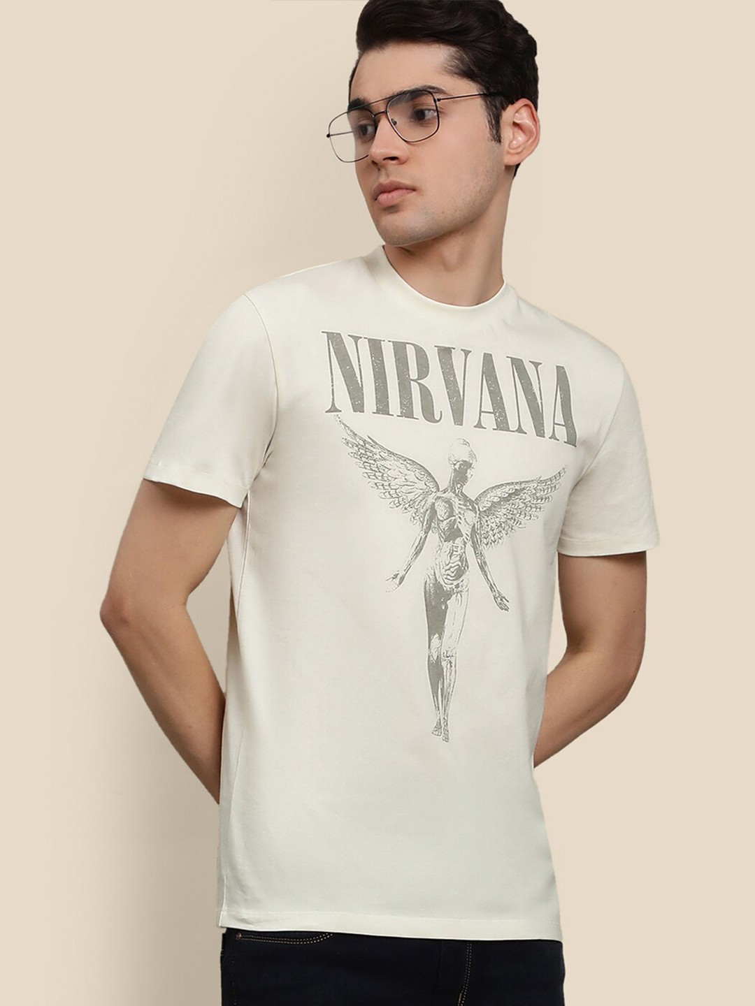 

Free Authority Men Nirvana Printed Cotton T-shirt, White