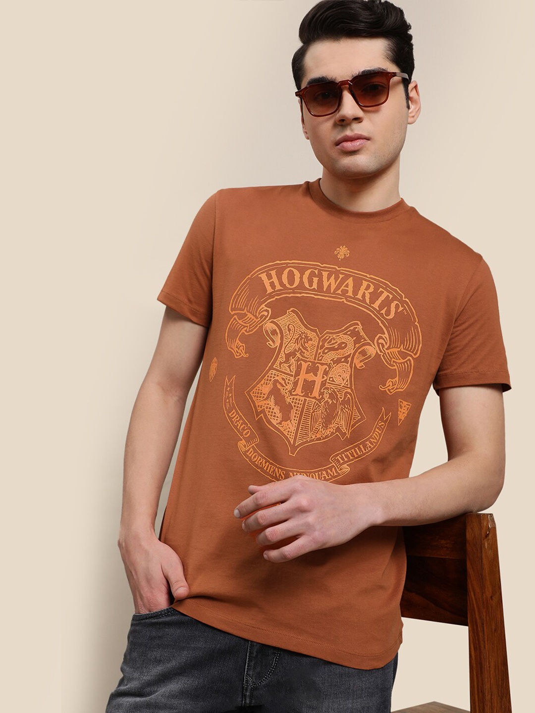 

Free Authority Men HARRY POTTER Graphic Printed Cotton T-shirts, Brown