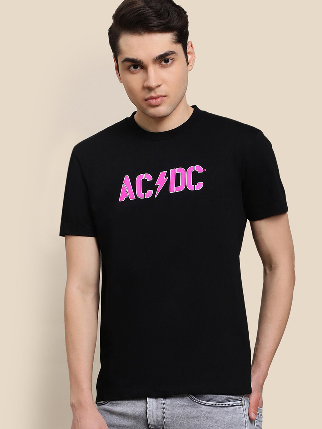 

Free Authority Men ACDC Graphic Printed Cotton T-shirts, Black