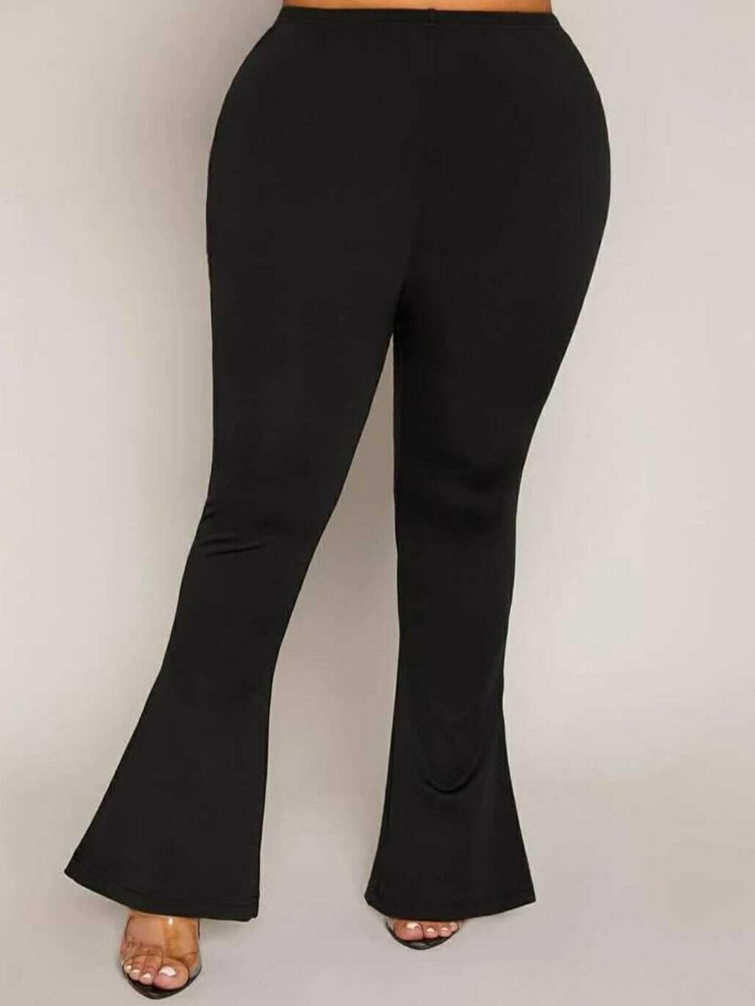 

BROADSTAR Women Relaxed Straight Leg Flared High-Rise Easy Wash Trousers, Black