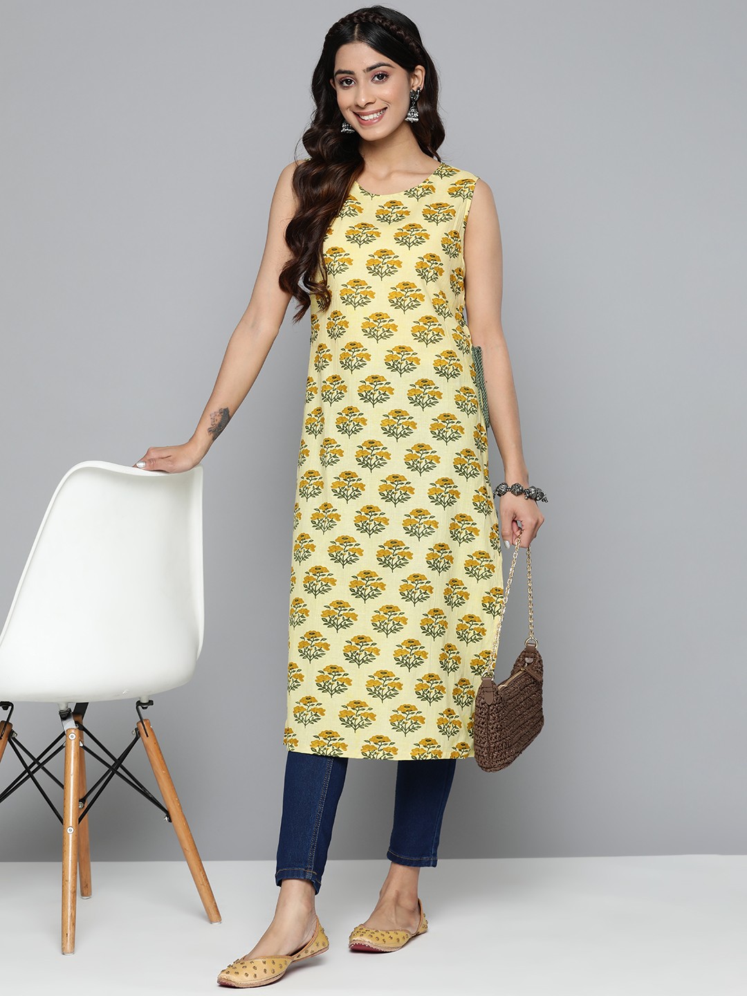 

HERE&NOW Women Ethnic Motifs Printed Kurta, Yellow