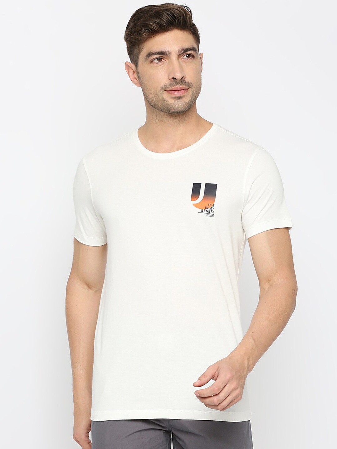 

UnderJeans by Spykar Men Cotton Round Neck Lounge Tshirts, White