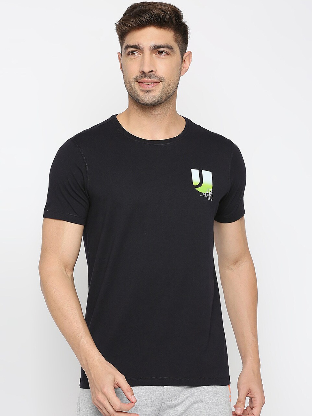 

UnderJeans by Spykar Men Printed Cotton Lounge T-shirt, Navy blue
