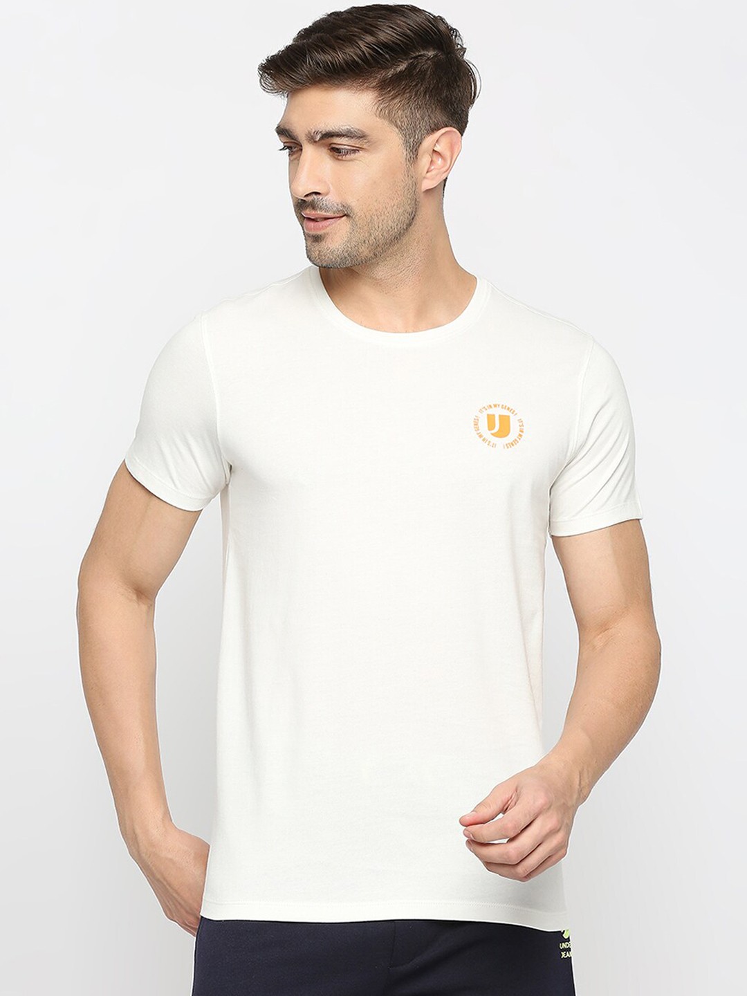 

UnderJeans by Spykar Men Round Neck Cotton T-shirt, White