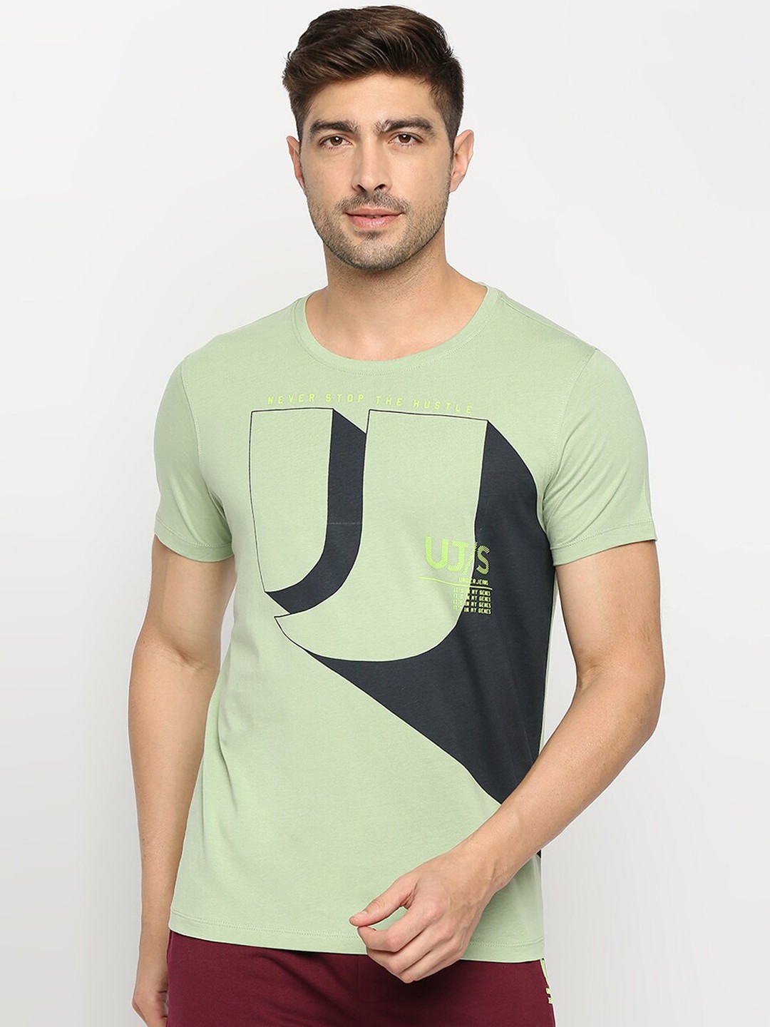 

UnderJeans by Spykar Men Printed Cotton Lounge T-shirt, Green