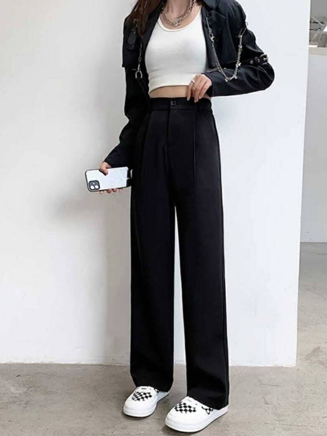 

Next One Women High-Rise Pleated Korean Trousers, Black