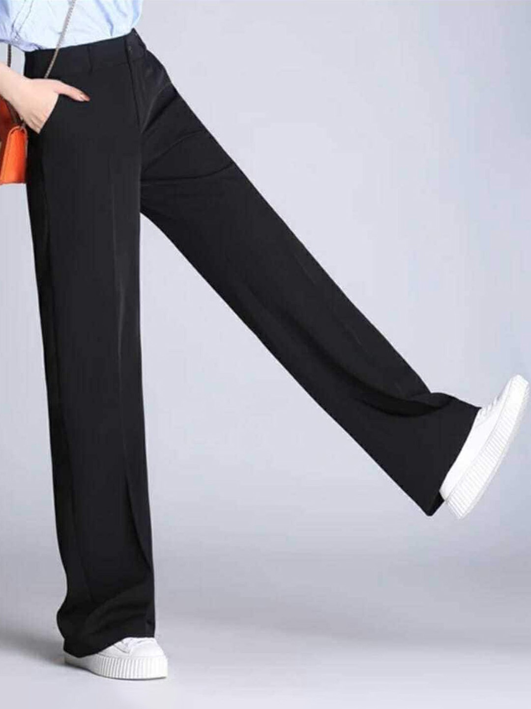 

Next One Women Relaxed Straight Leg Loose Fit High-Rise Easy Wash Trousers, Black