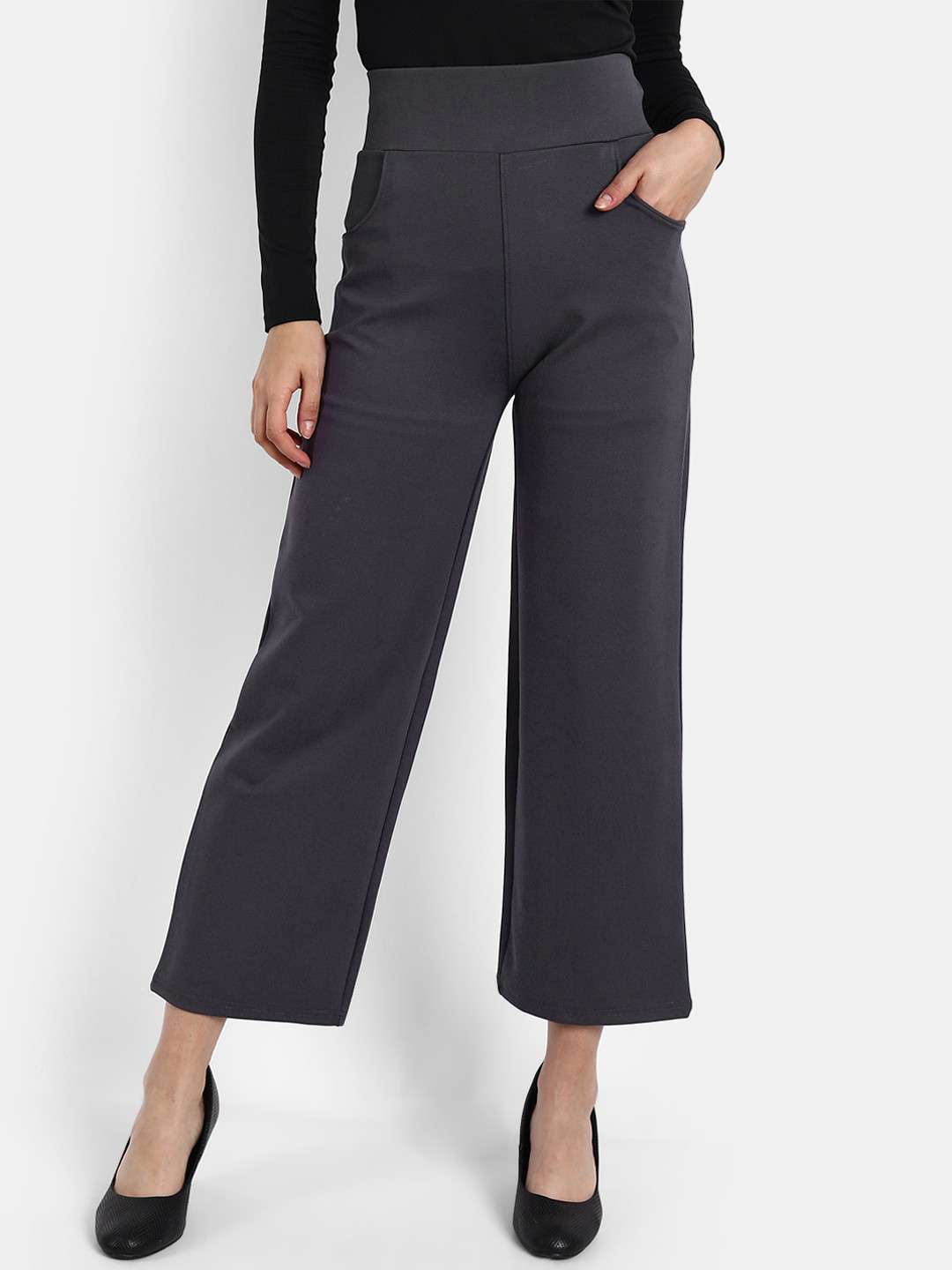 

Next One Women Relaxed Straight Leg Straight Fit High-Rise Easy Wash Trousers, Grey