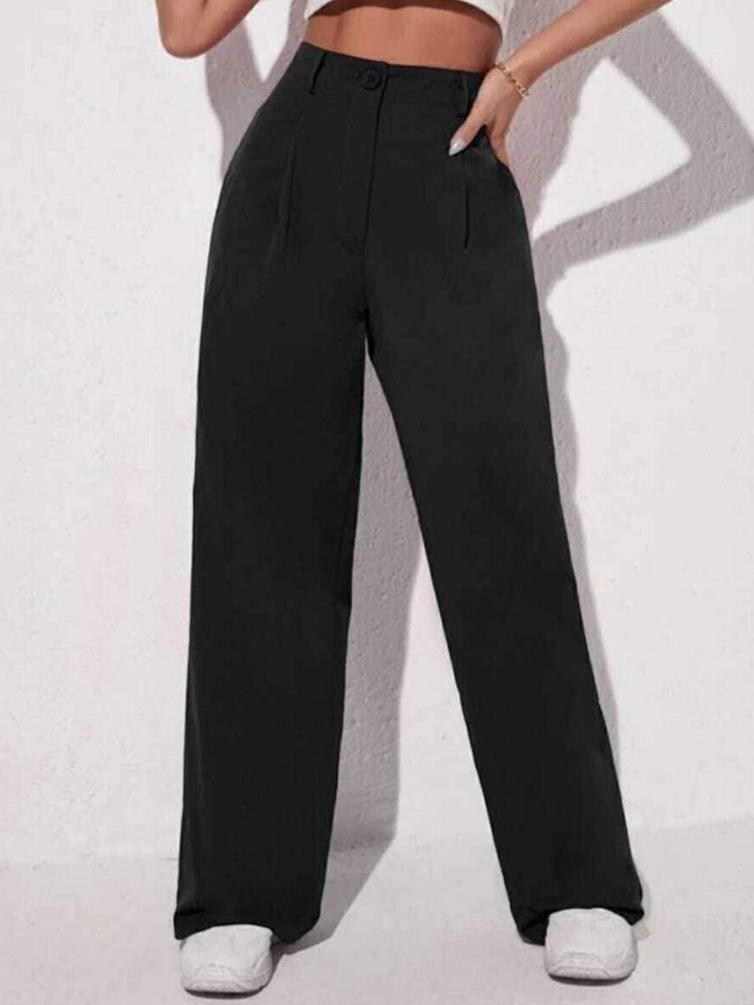 

Next One Women Straight Leg Loose Fit High-Rise Parallel Trousers, Black