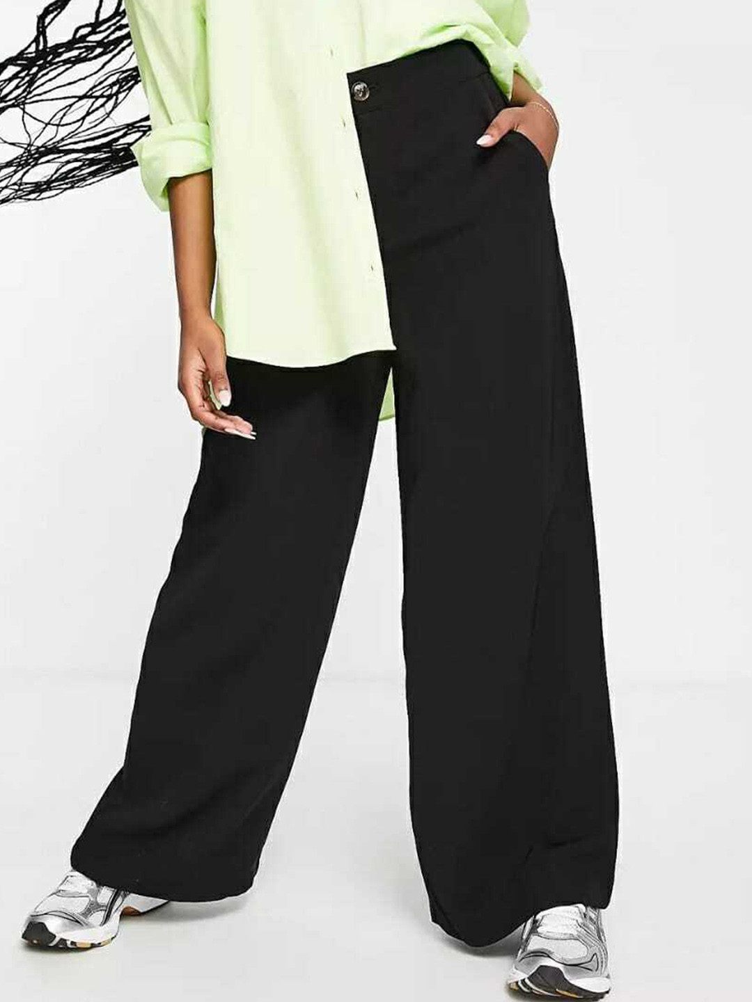

Next One Women Straight Leg Loose Fit High-Rise Parallel Trousers, Black
