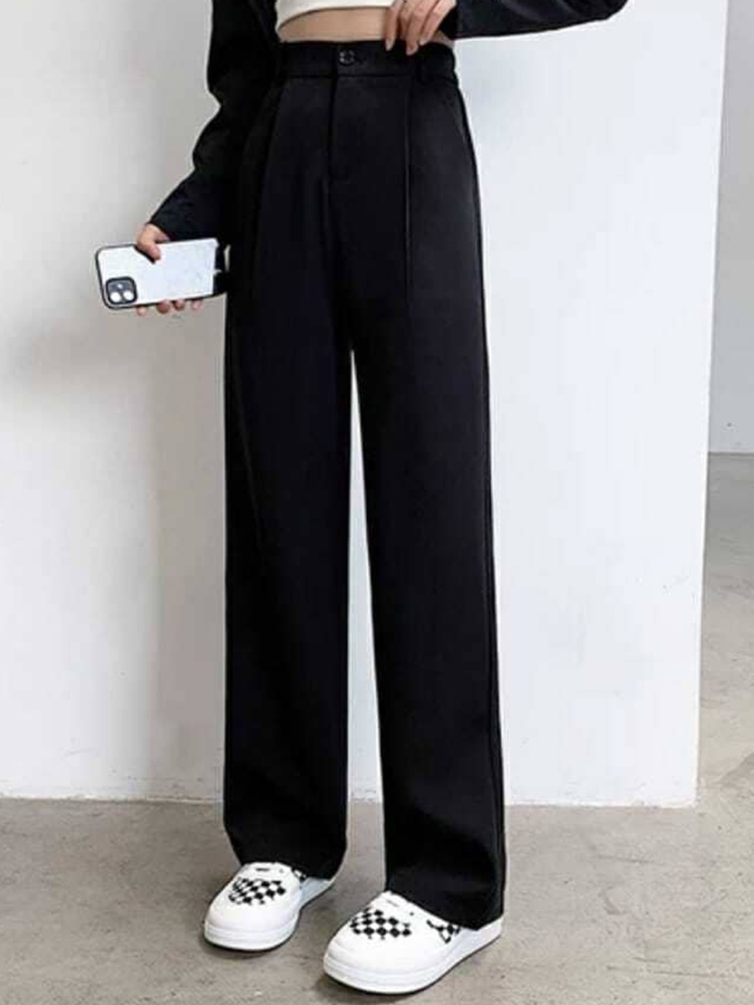 

Next One Women High-Rise Pleated Korean Trousers, Black