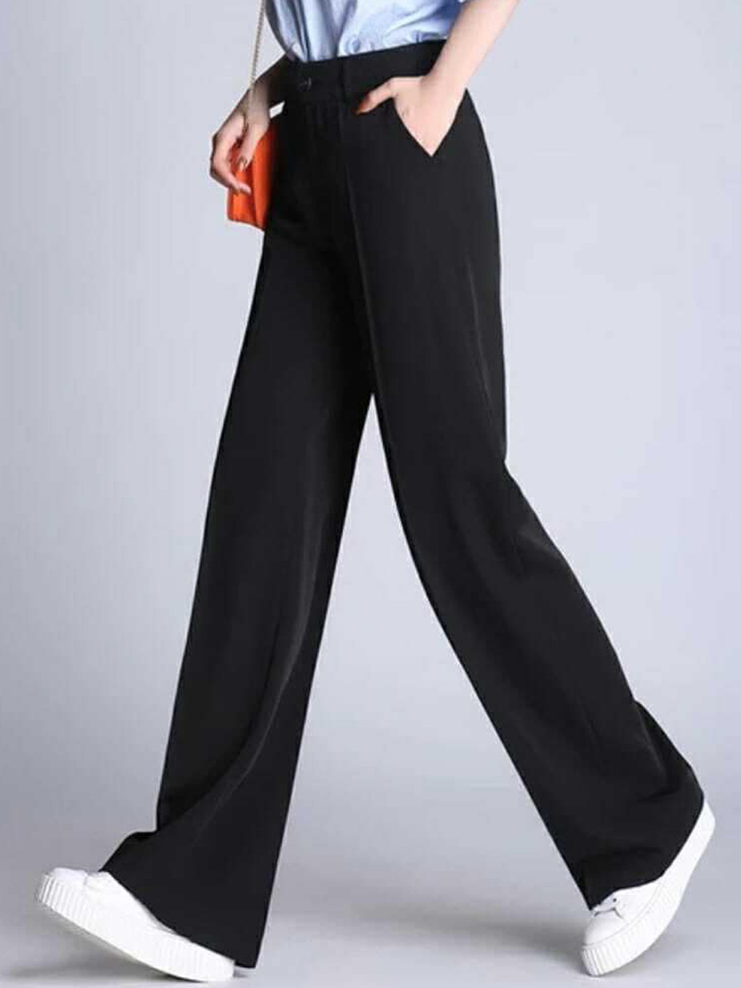 

Next One Women Relaxed Straight Leg Loose Fit High-Rise Easy Wash Trousers, Black