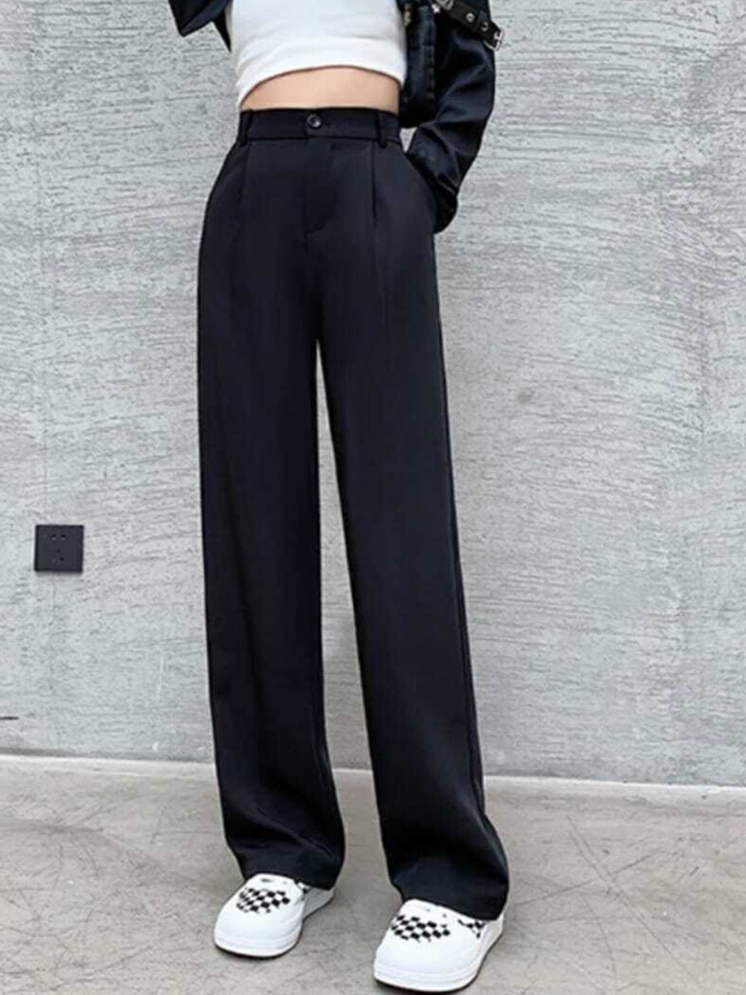 

Next One Women High-Rise Pleated Korean Trousers, Black