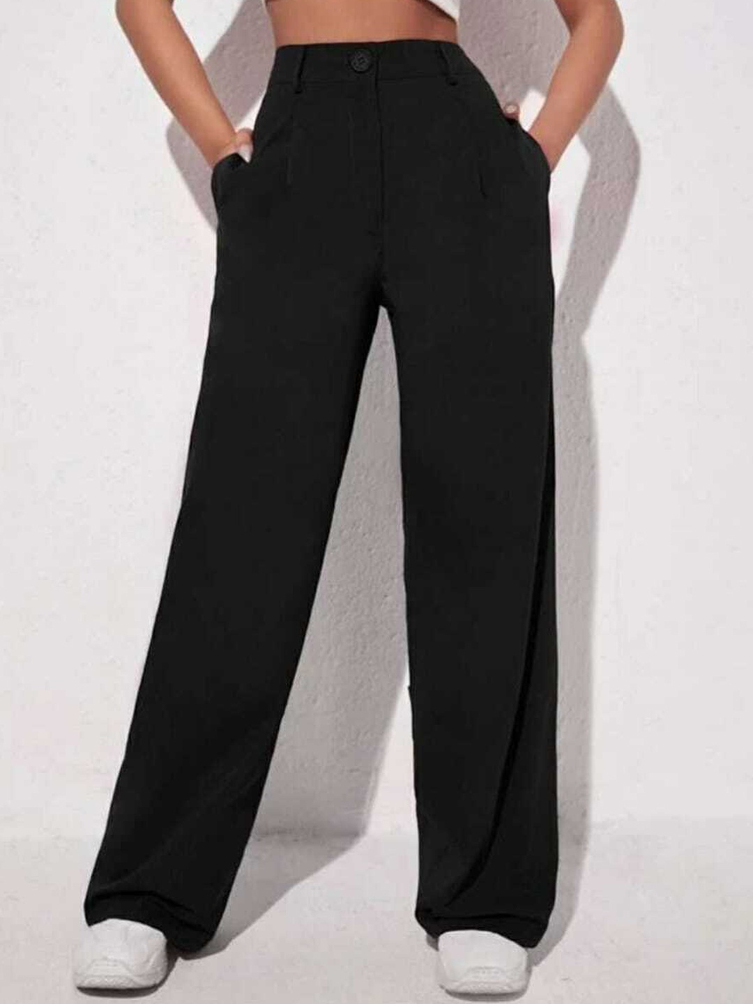 

Next One Women High-Rise Pleated Korean Trousers, Black