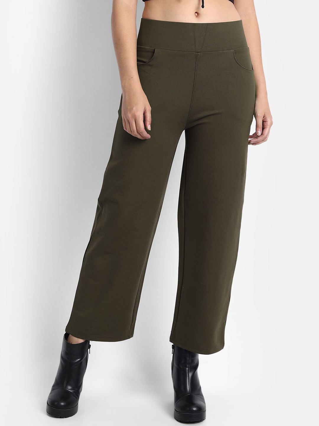 

Next One Women Relaxed Straight Leg Straight Fit High-Rise Easy Wash Trousers, Olive