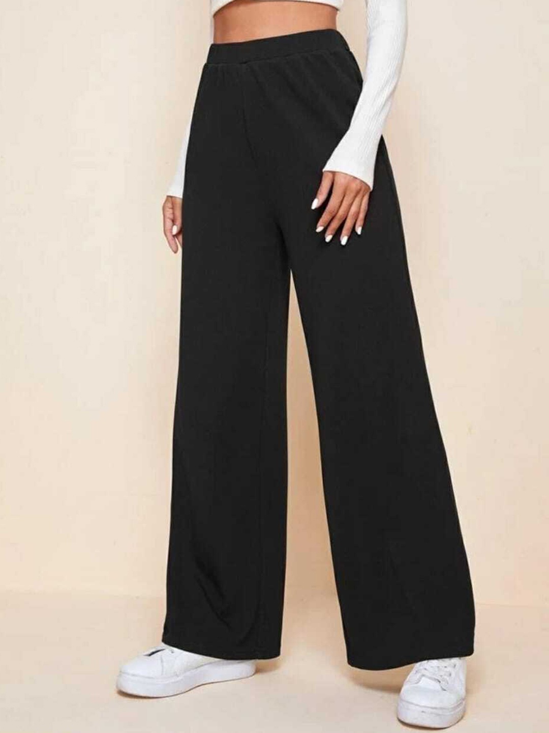 

Next One Women Relaxed Straight Leg Loose Fit High-Rise Easy Wash Trousers, Black