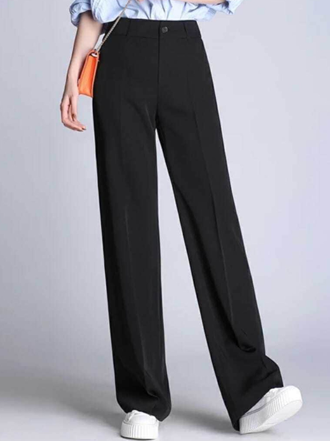 

Next One Women Relaxed Straight Leg Loose Fit High-Rise Easy Wash Trousers, Black