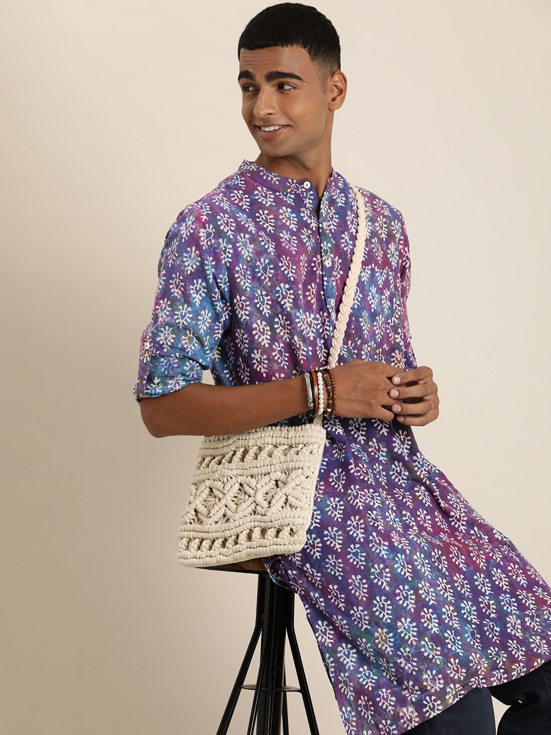 

Taavi Ethnic Motifs Dabu Printed Pure Cotton Kurta, Purple