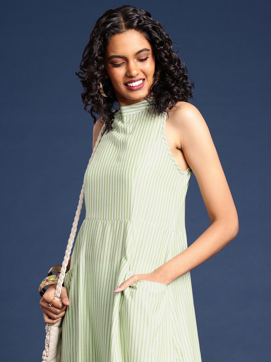 

Taavi Striped Woven Legacy Regular A-Line Kurta with Palazzos, Green