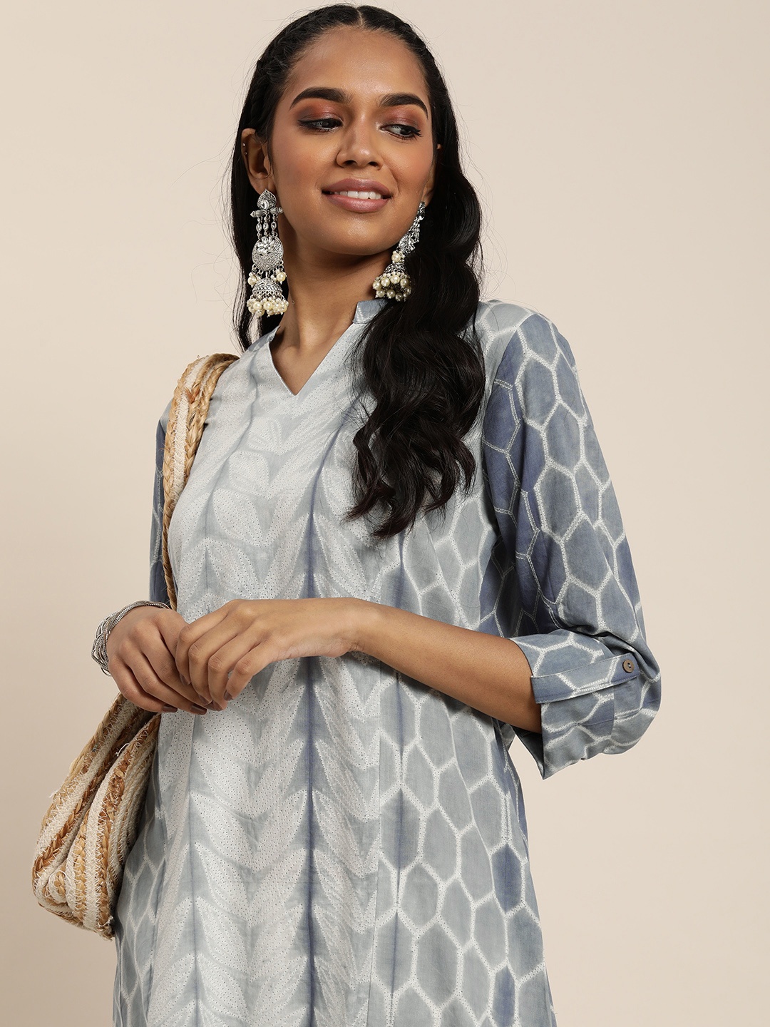 

Taavi Shibori Geometric Dyed Pure Cotton Kurta, Blue