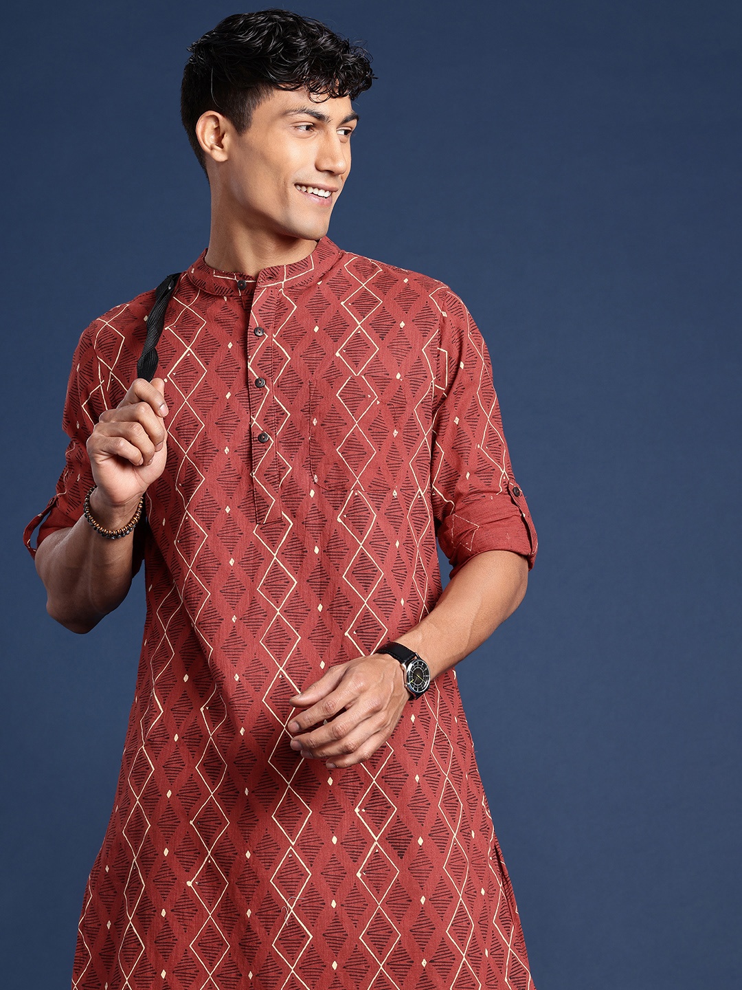 

Taavi Bagru Printed Pure Cotton Straight Kurta, Rust