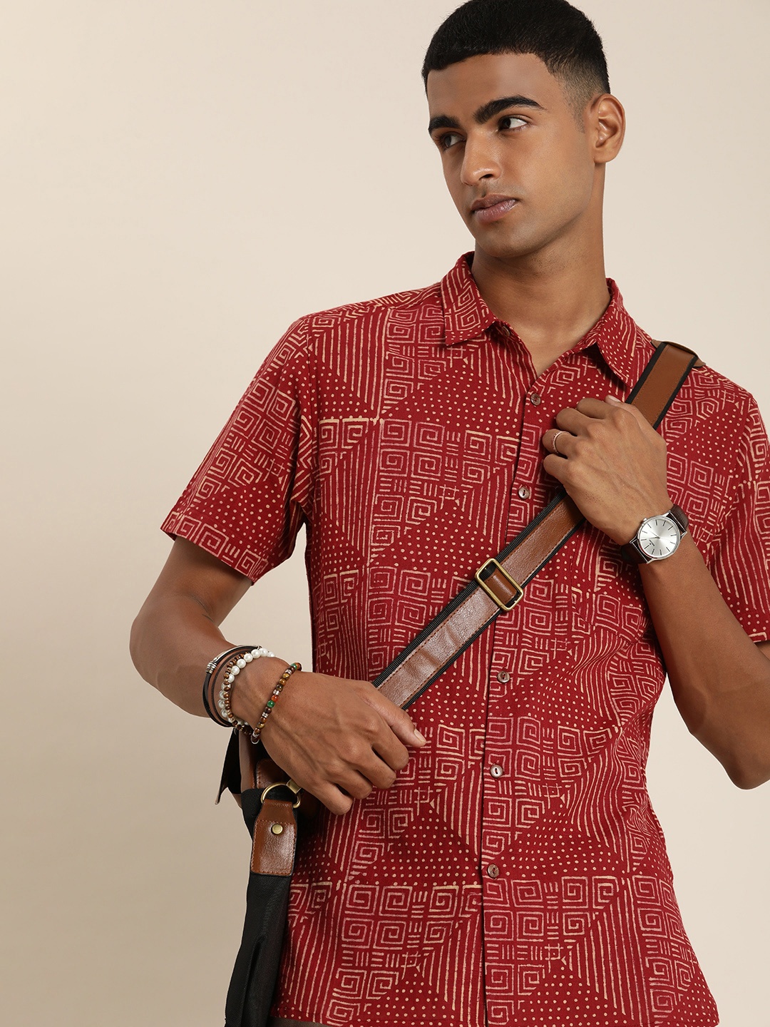 

Taavi Geometric Block Print Legacy Casual Shirt, Red