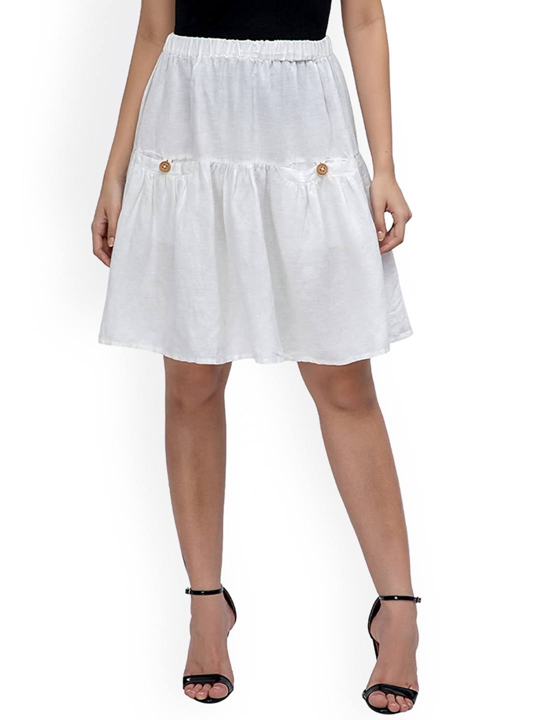 

Athah Women Button-Detailing A-Line Above Knee-Length Skirts, White