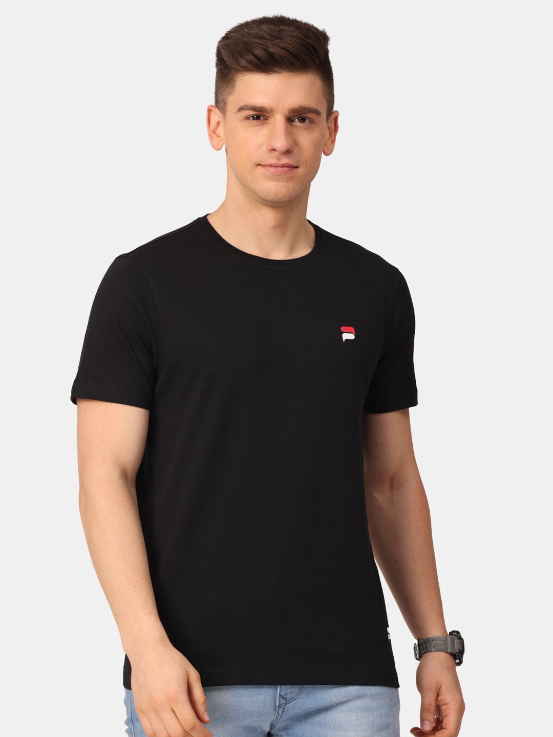 

POLONIUM Men Pure Cotton T-shirt, Black