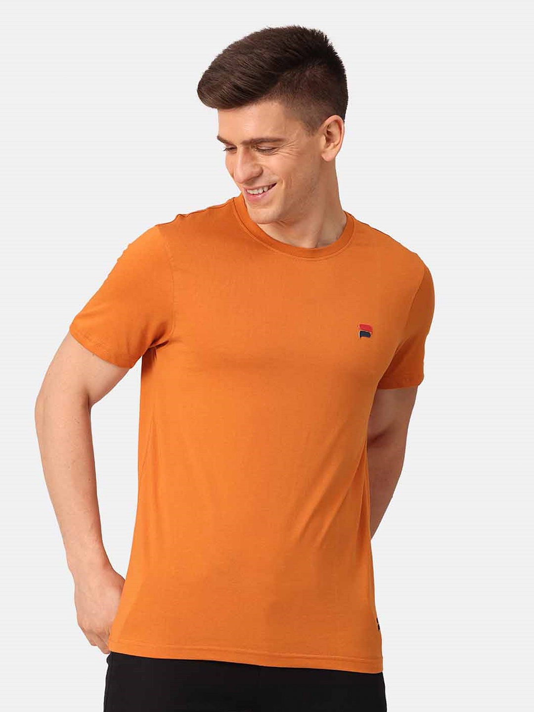 

POLONIUM Men Round Neck Cotton T-shirt, Orange