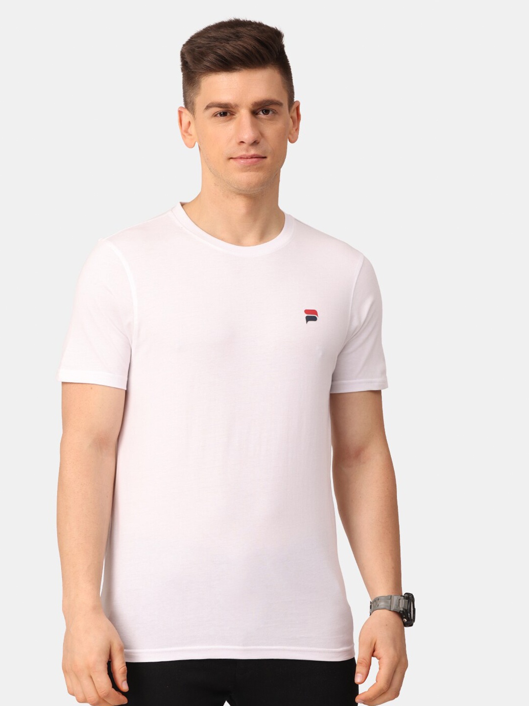 

POLONIUM Men Round Neck Cotton T-shirt, White