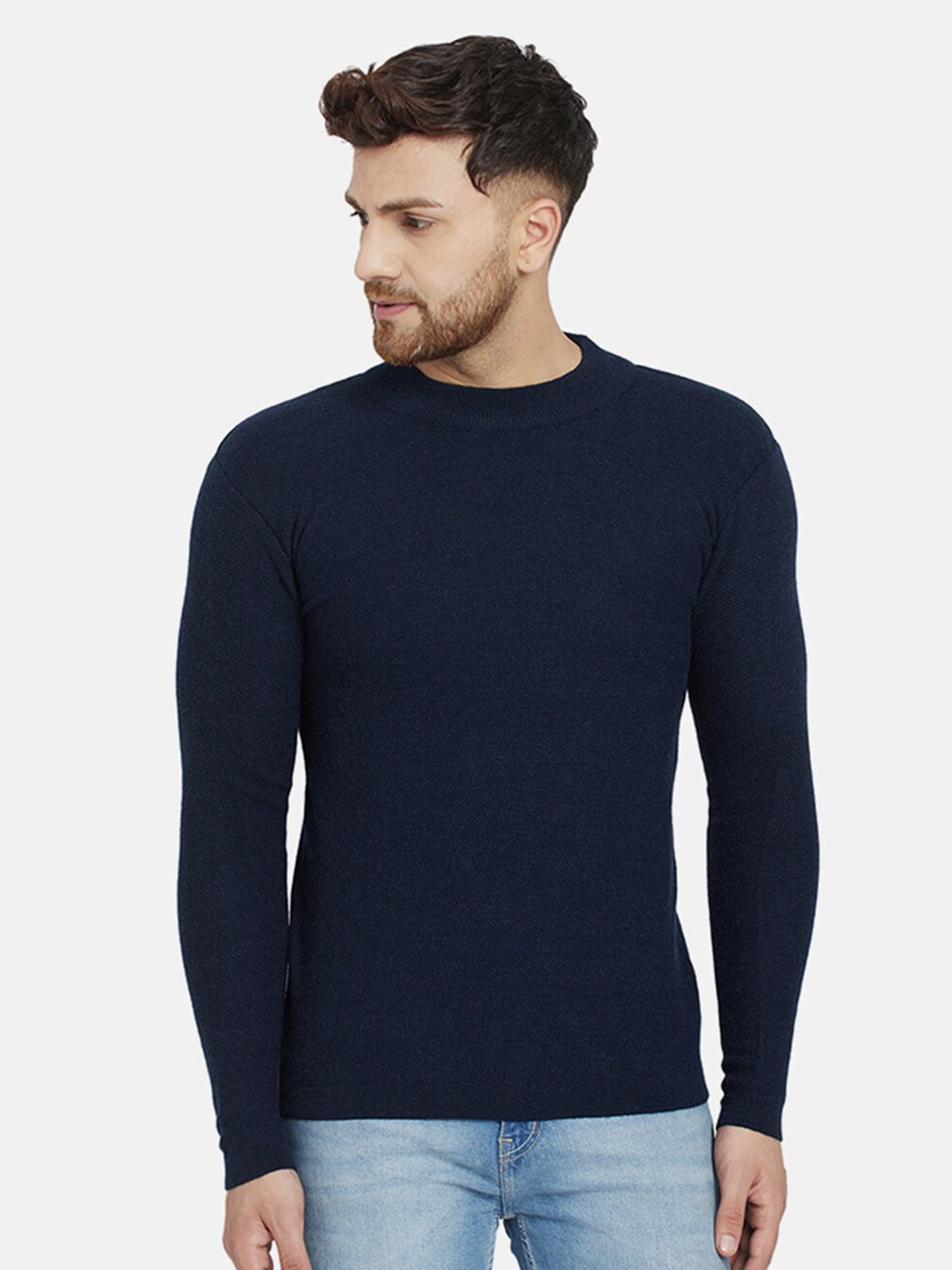 

CHKOKKO Men Navy Blue Pullover