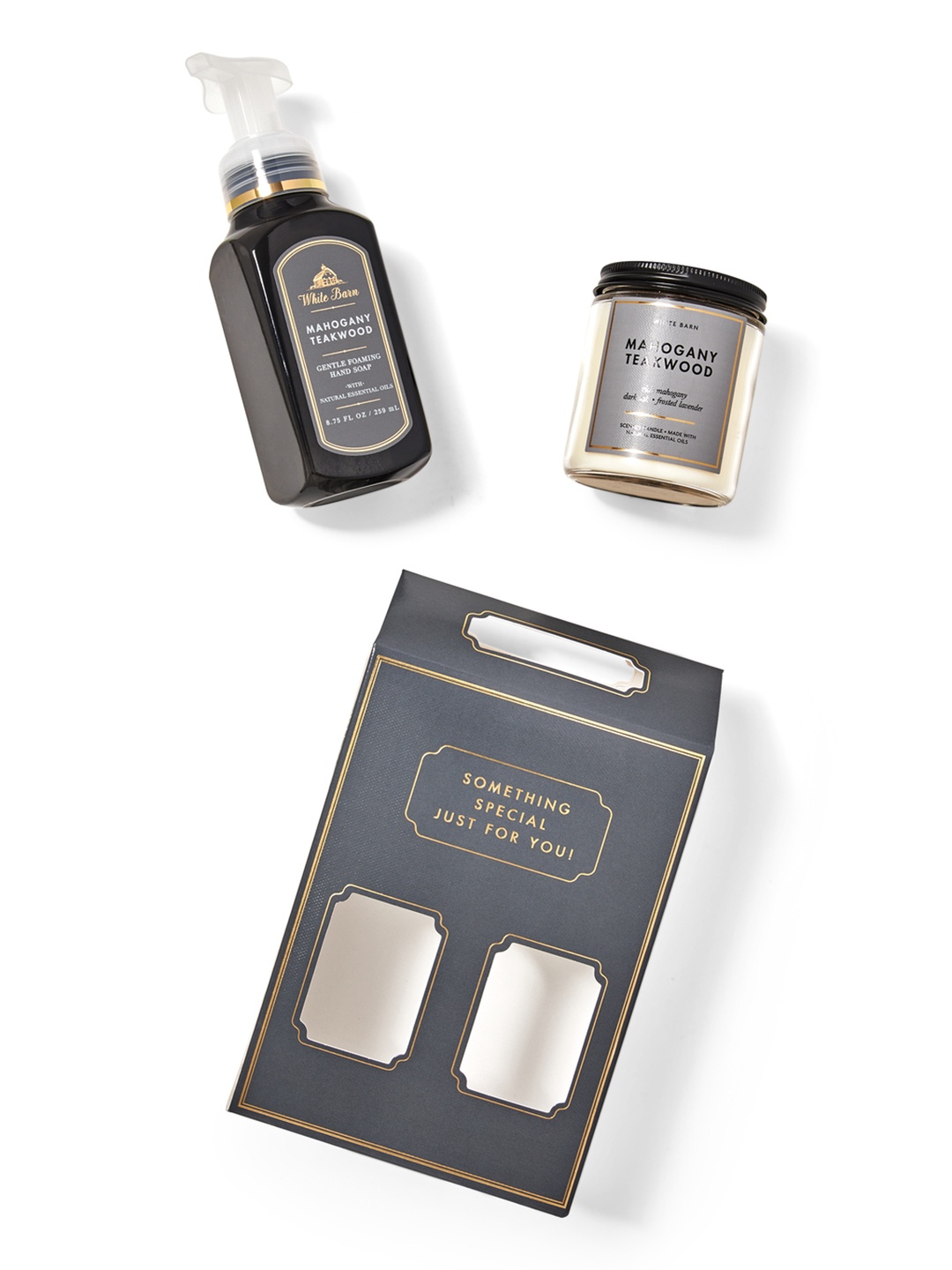 

Bath & Body Works Mahogany Teakwood Gift Box Set - Hand wash 259 ml + Candle 198 g, Grey
