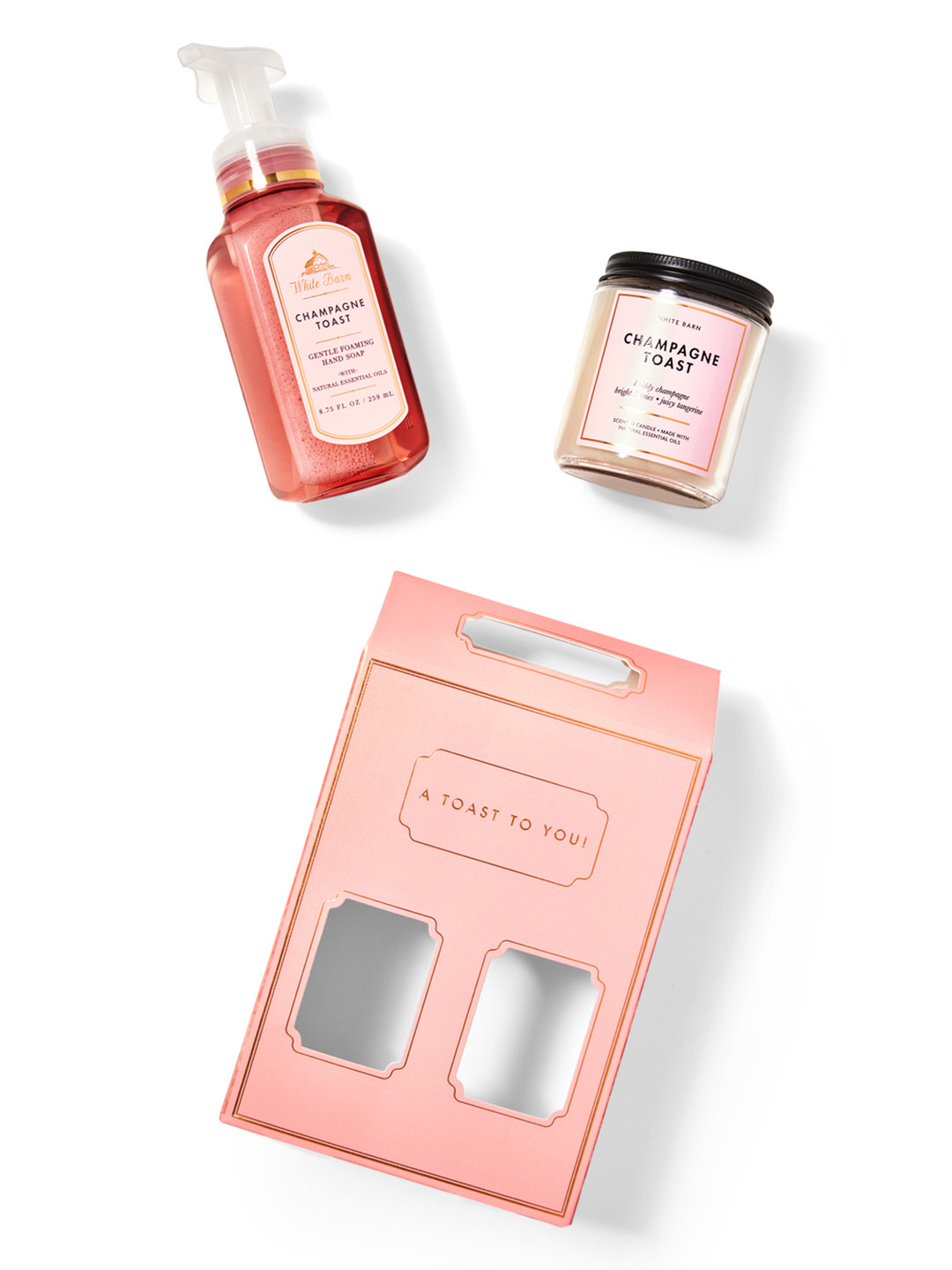 

Bath & Body Works Champagne Toast Gift Box Set - Hand Wash 259 ml + Candle 198 g, Pink